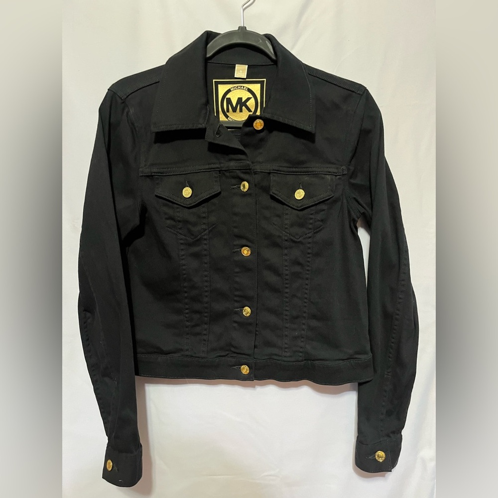 Michael Kors Women's Black Jean Jacket with Gold Accents